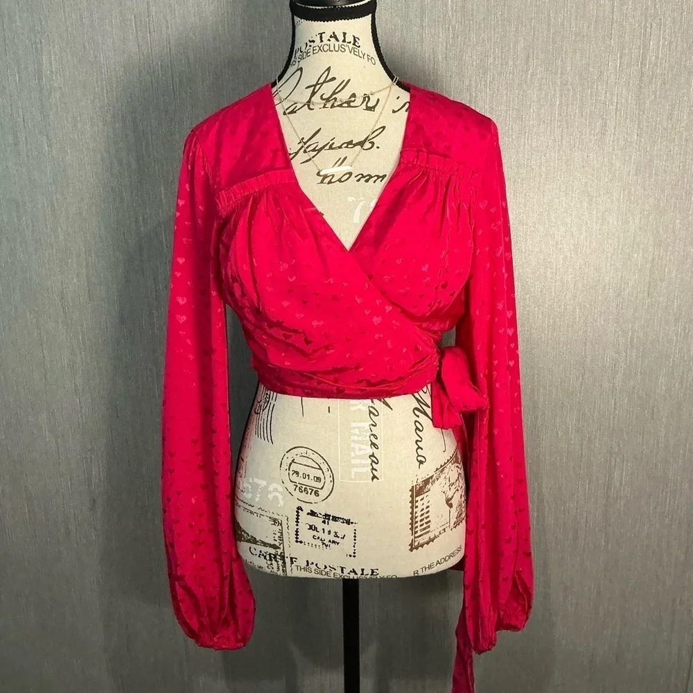 NWOT Elegant Pink Wrap Blouse Size Small